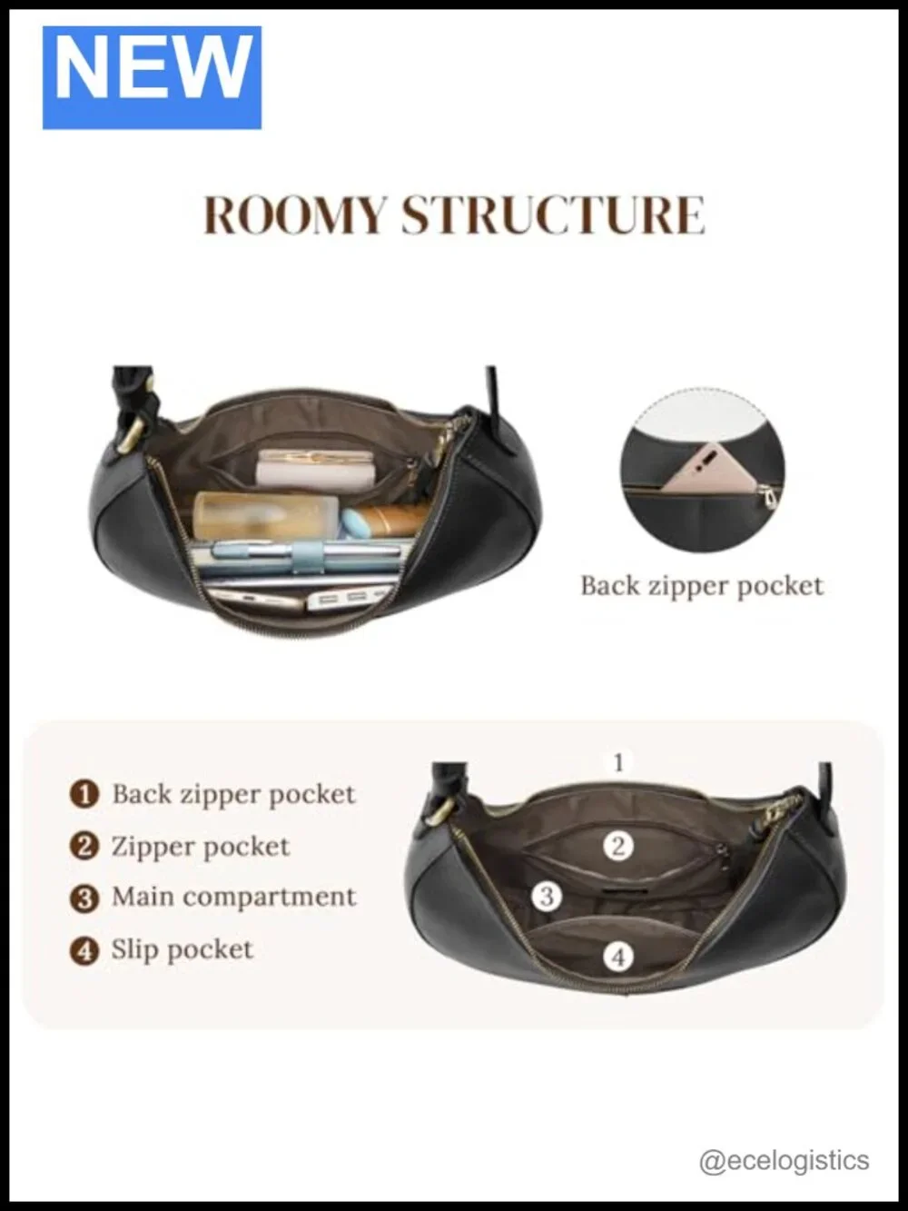 Genuine Leather Crescent Hobo Bag with Adjustable Strap Crossbody